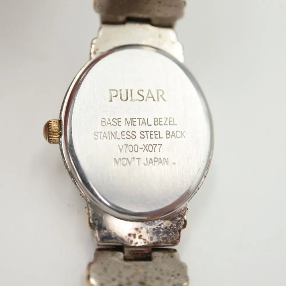 Vintage Pulsar Women Watch 19mm Oval Two Tone Stainless Steel Bracelet V700-X077